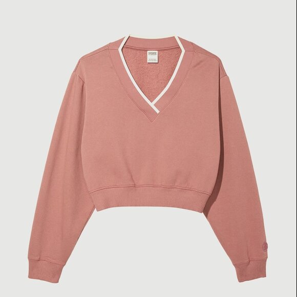 PINK Victoria's Secret Sweaters - NWT PINK Premium Fleece V-Neck Pullover, Soft Begonia